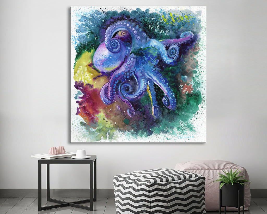 Blue Octopus Art Print: Canvas or Paper