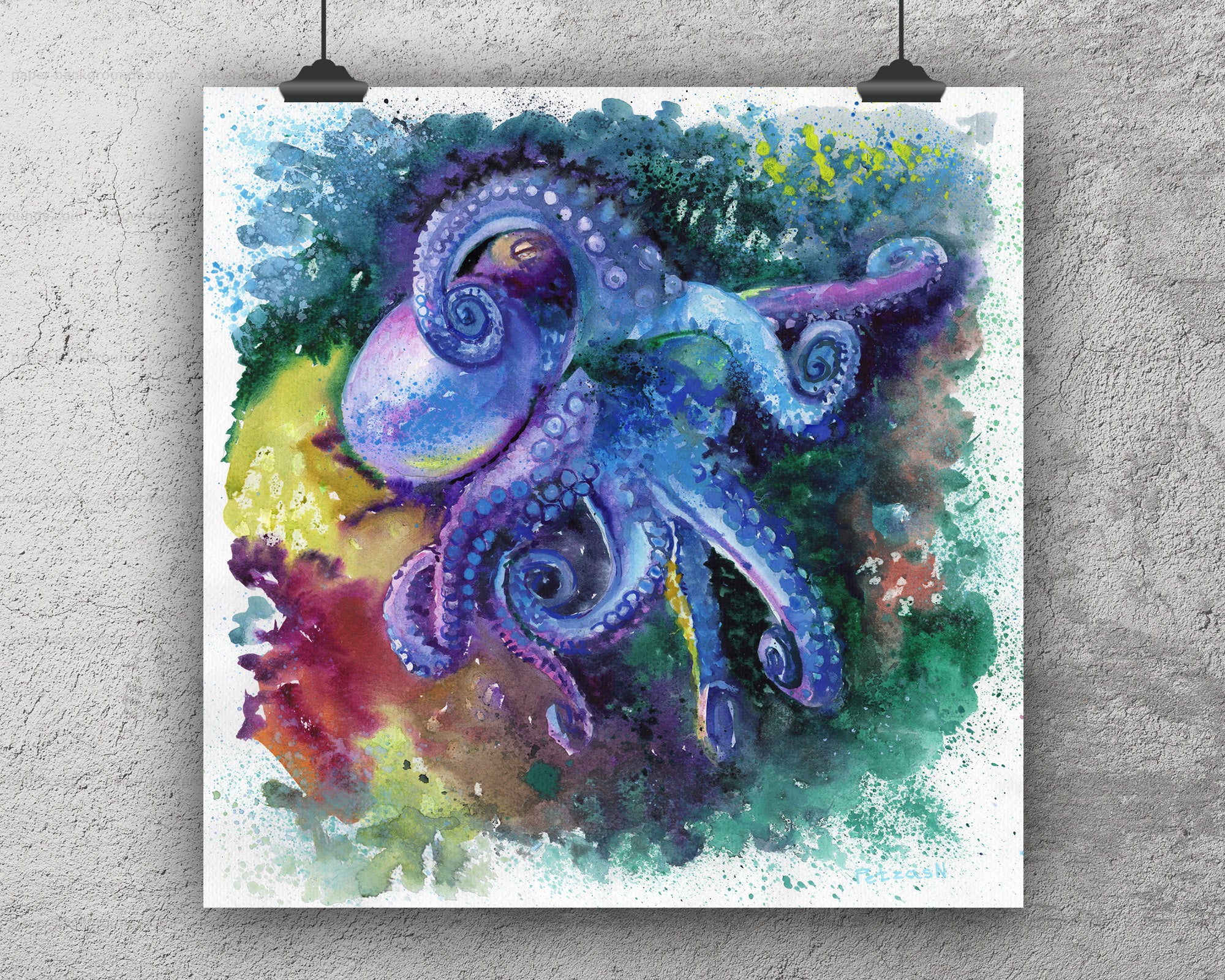 Blue Octopus Art Print: Canvas or Paper