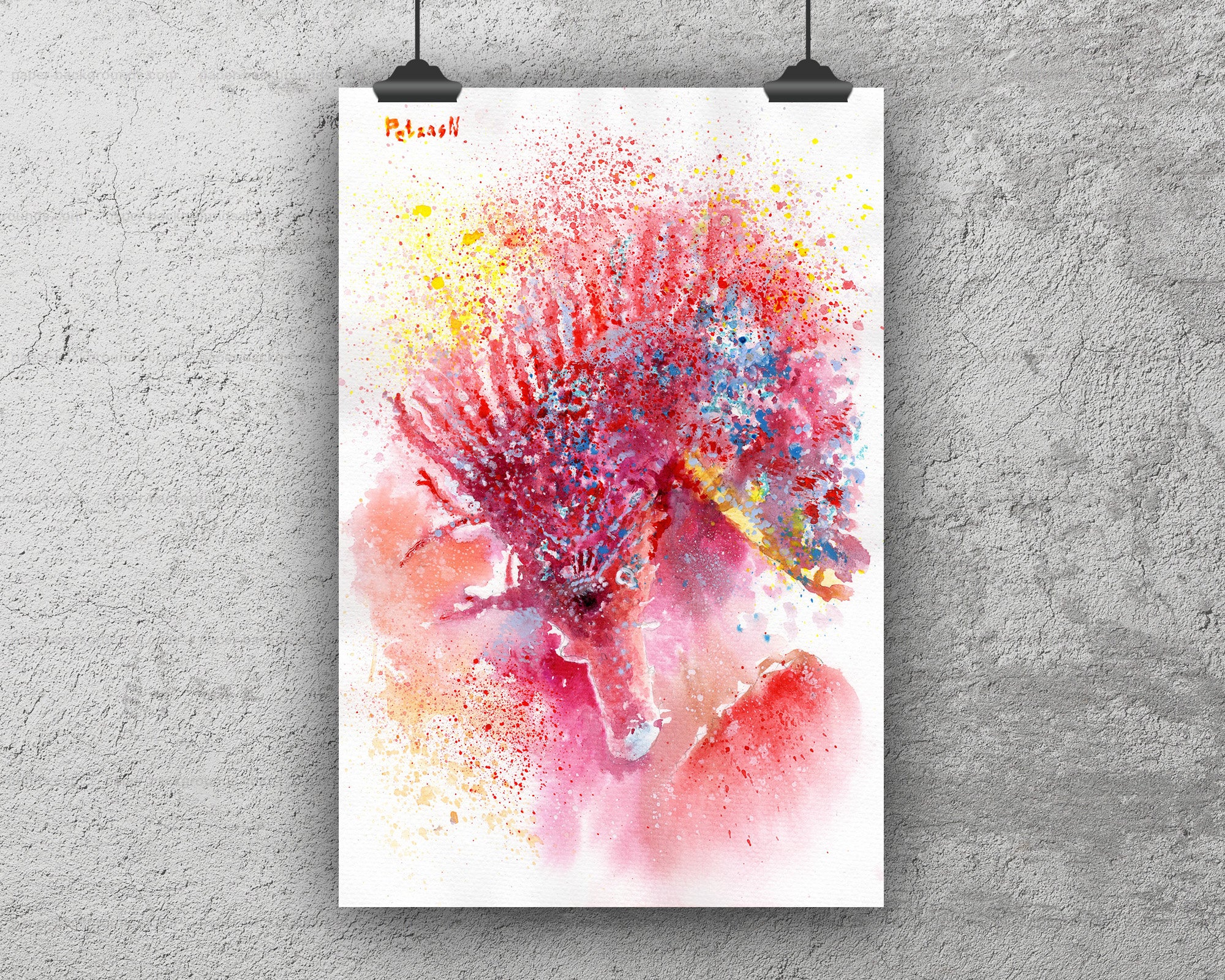 Pink Seahorse Art Print: Canvas or Paper