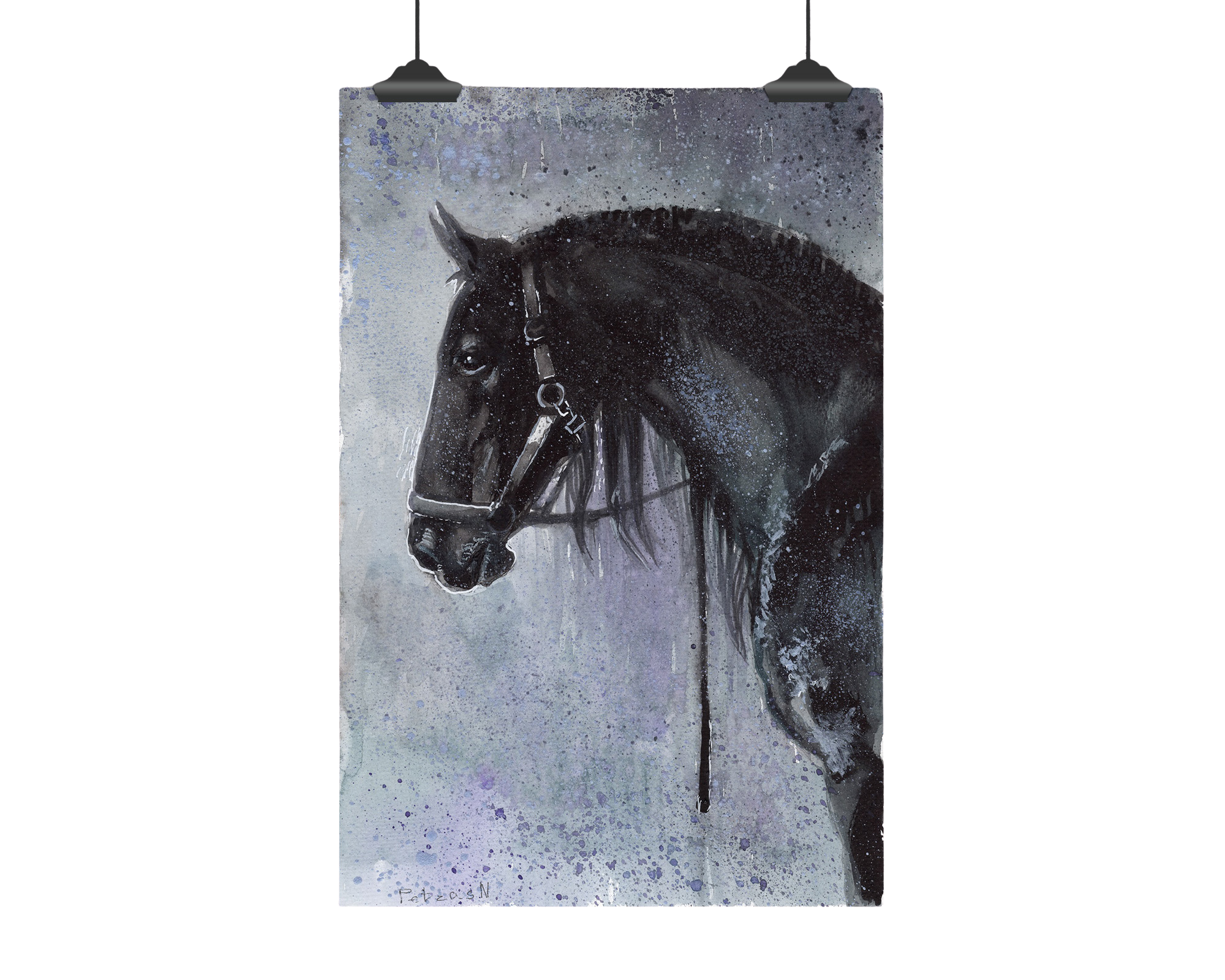 Black Horse Art Print: Canvas or Paper
