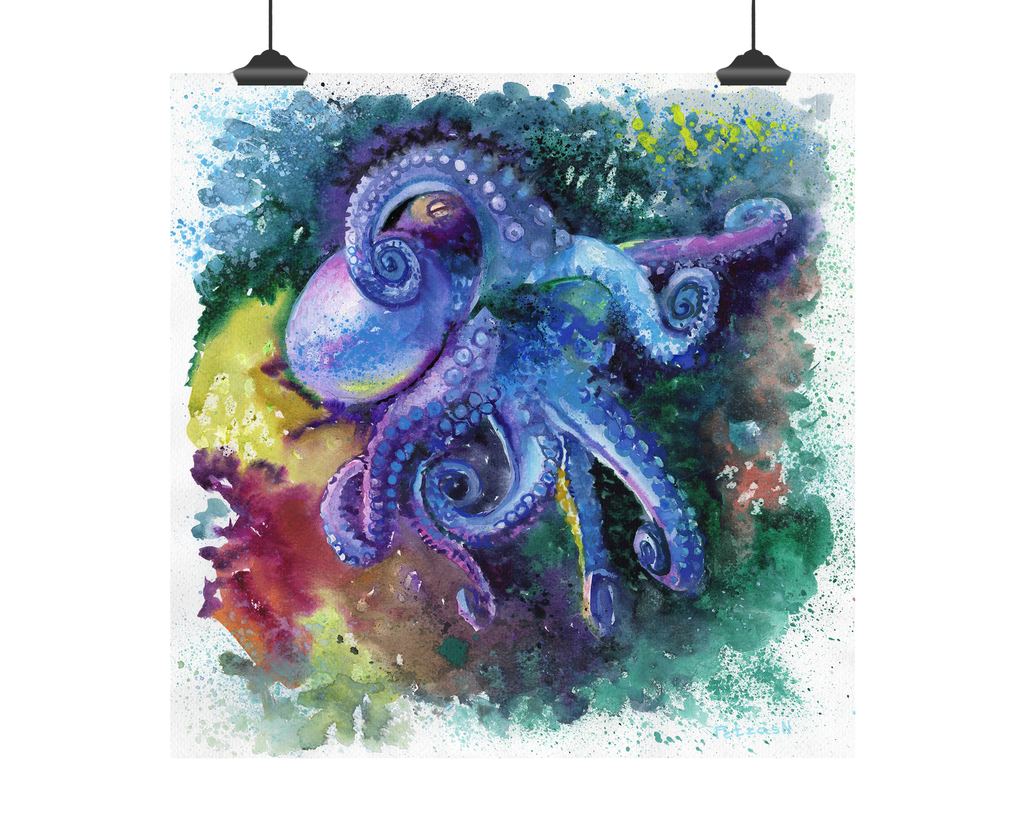 Blue Octopus Art Print: Canvas or Paper