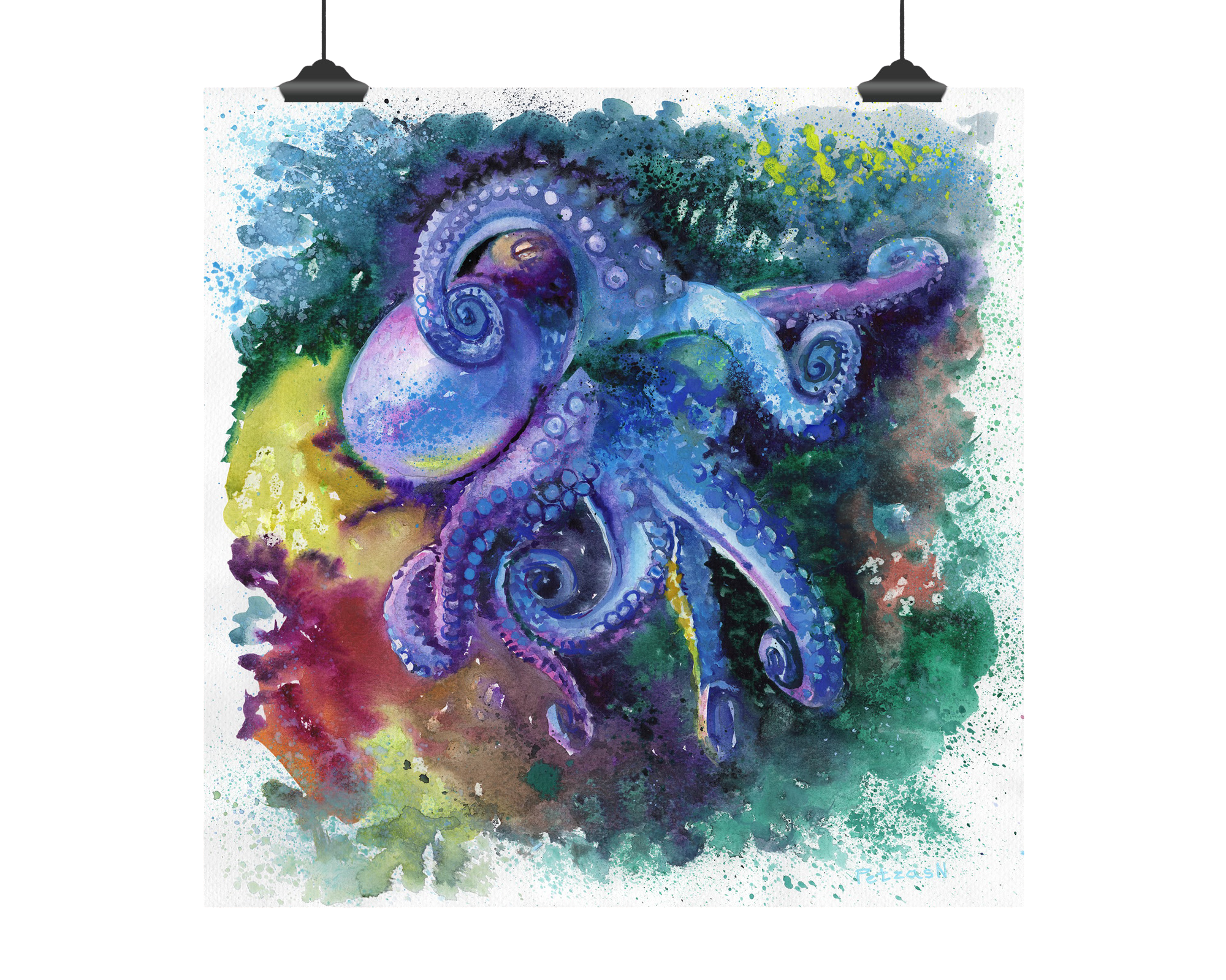 Blue Octopus Art Print: Canvas or Paper
